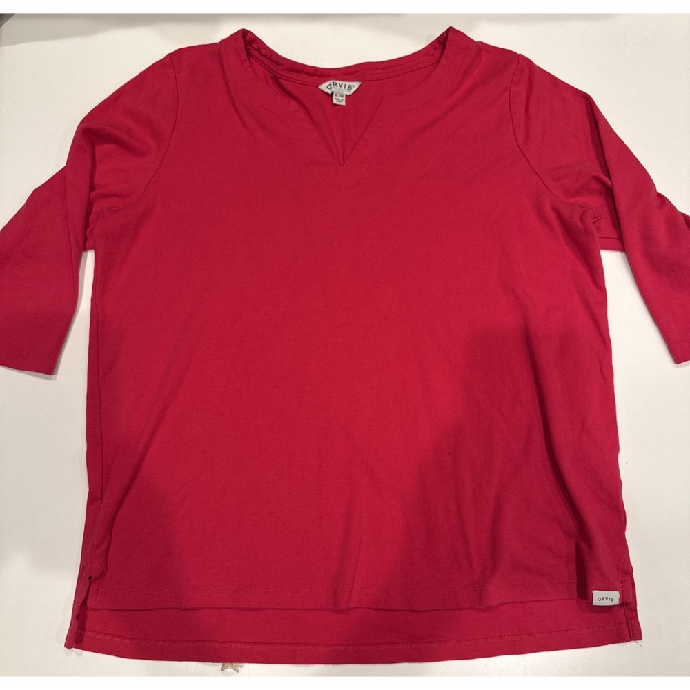 Orvis Womens Top Pink Pima Cotton Knit V-Neck 3/4 Sleeve Pullover T-Shirt XL